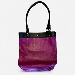 💜Artisan-made🖤 Purple & Black Leather Tote Bag